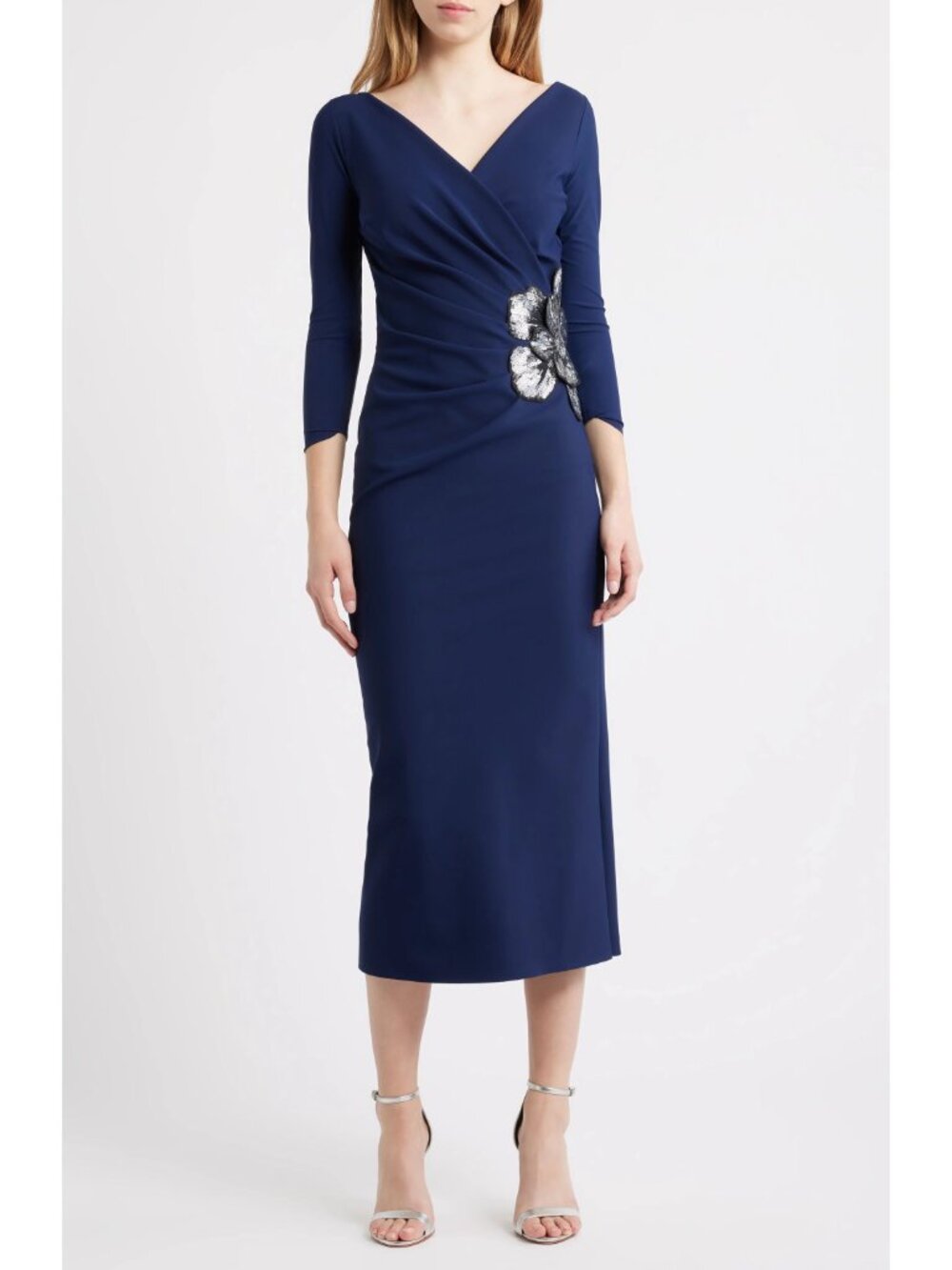 🆕CHIARA BONI Onori Sequin Applique Midi Dress 6 Navy Blue - Picture 2 of 13